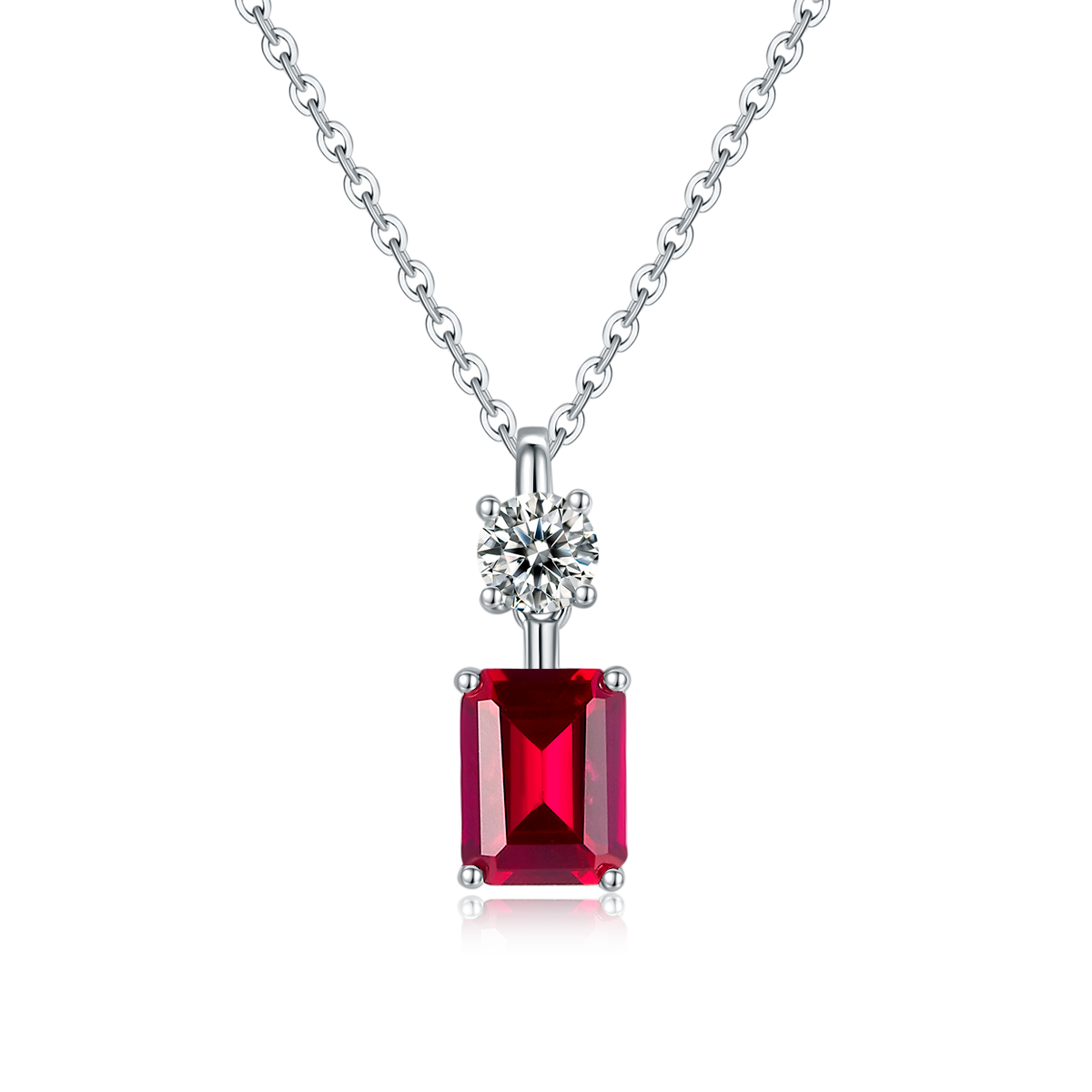 P1917997款S925银镀18K白金项链培育彩宝1.22ct