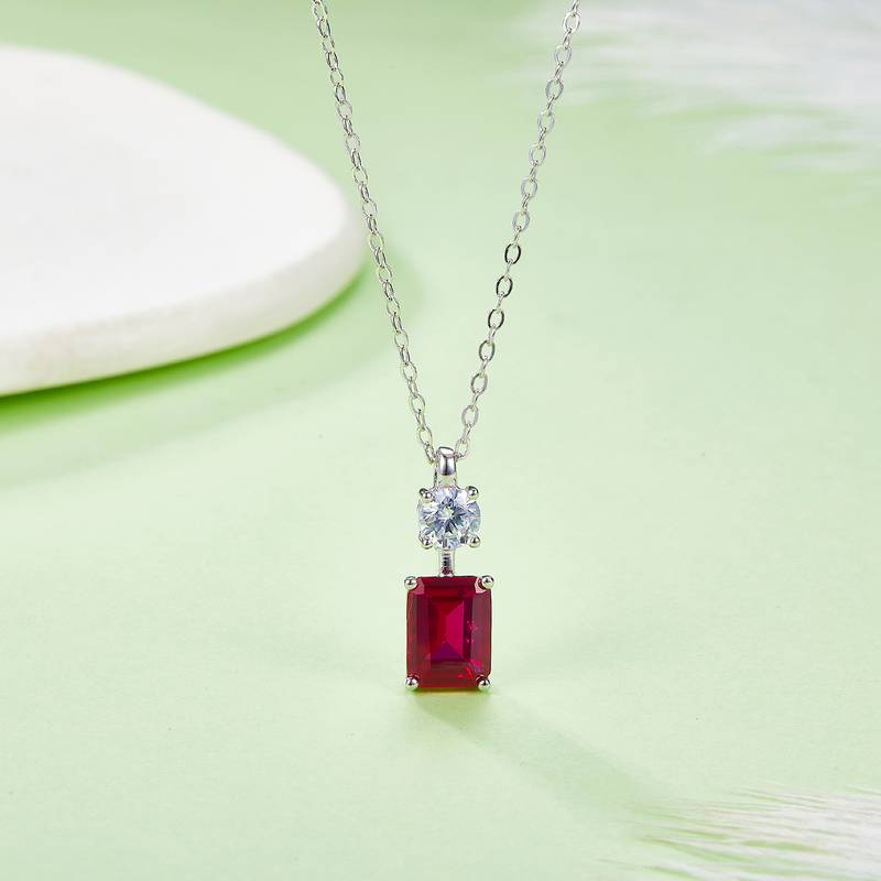 P1917997款S925银镀18K白金Necklace培育彩宝1.22ct