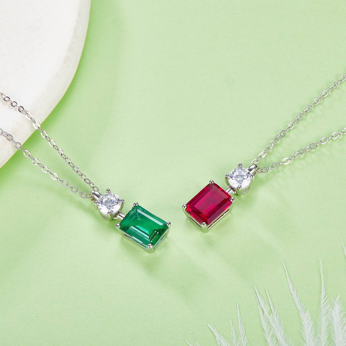 P1917997款S925银镀18K白金项链培育彩宝1.22ct