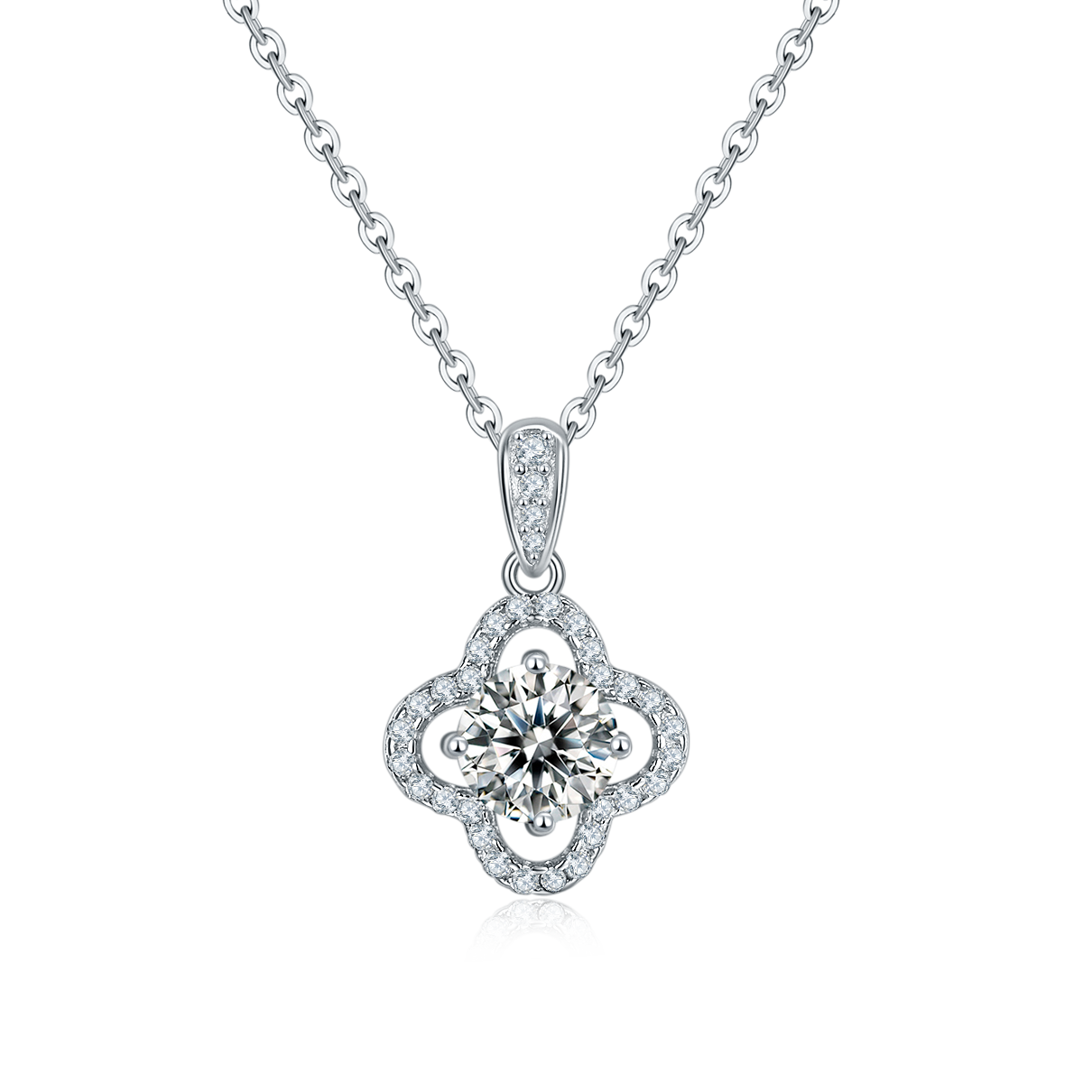 P1192款S925银镀18K白金圆形Moissanite/ 培育红宝Necklace1.0ct