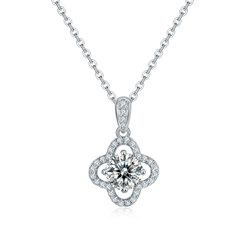 P1192款S925银镀18K白金圆形莫桑钻/ 培育红宝项链1.0CT