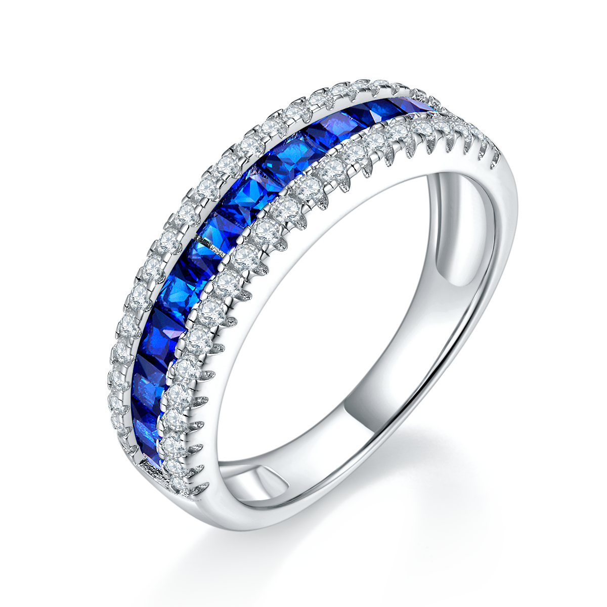 R1074款S925银镀18K白金培育彩宝Ring