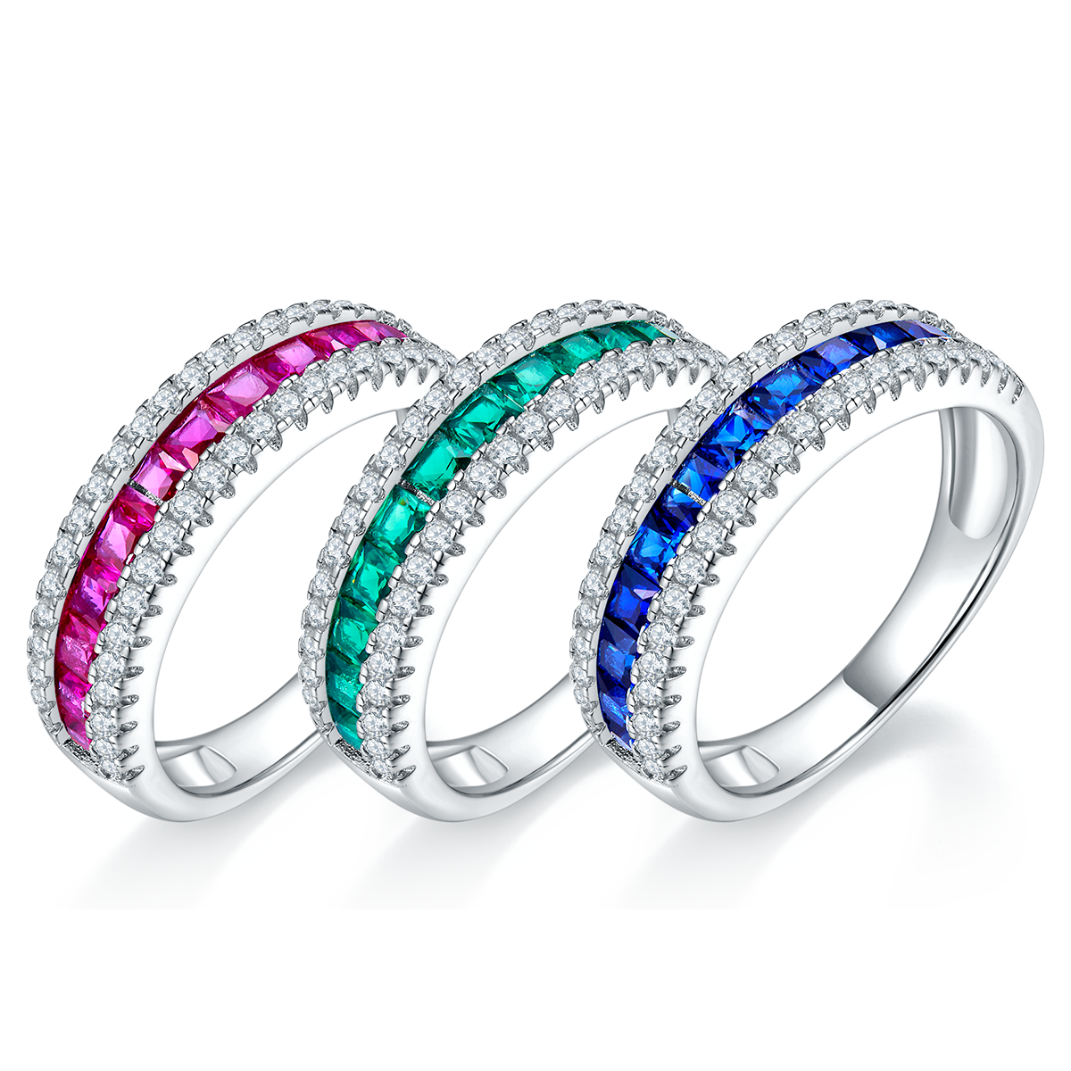 R1074款S925银镀18K白金培育彩宝Ring