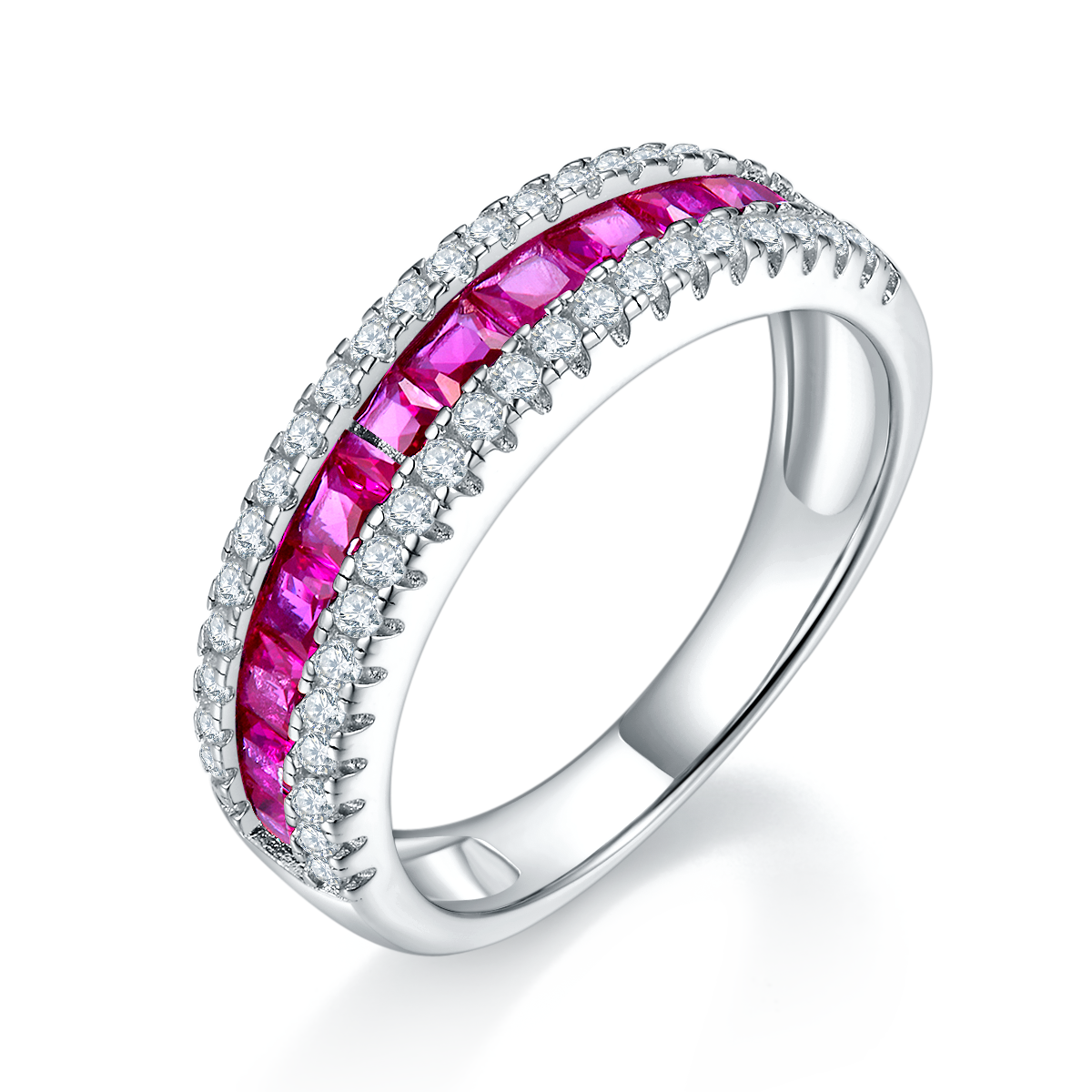 R1074款S925银镀18K白金培育彩宝Ring