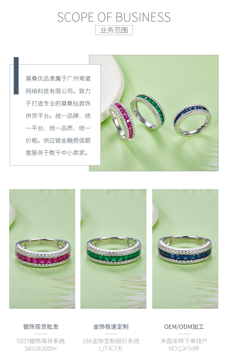 R1074款S925银镀18K白金培育彩宝戒指 - 3
