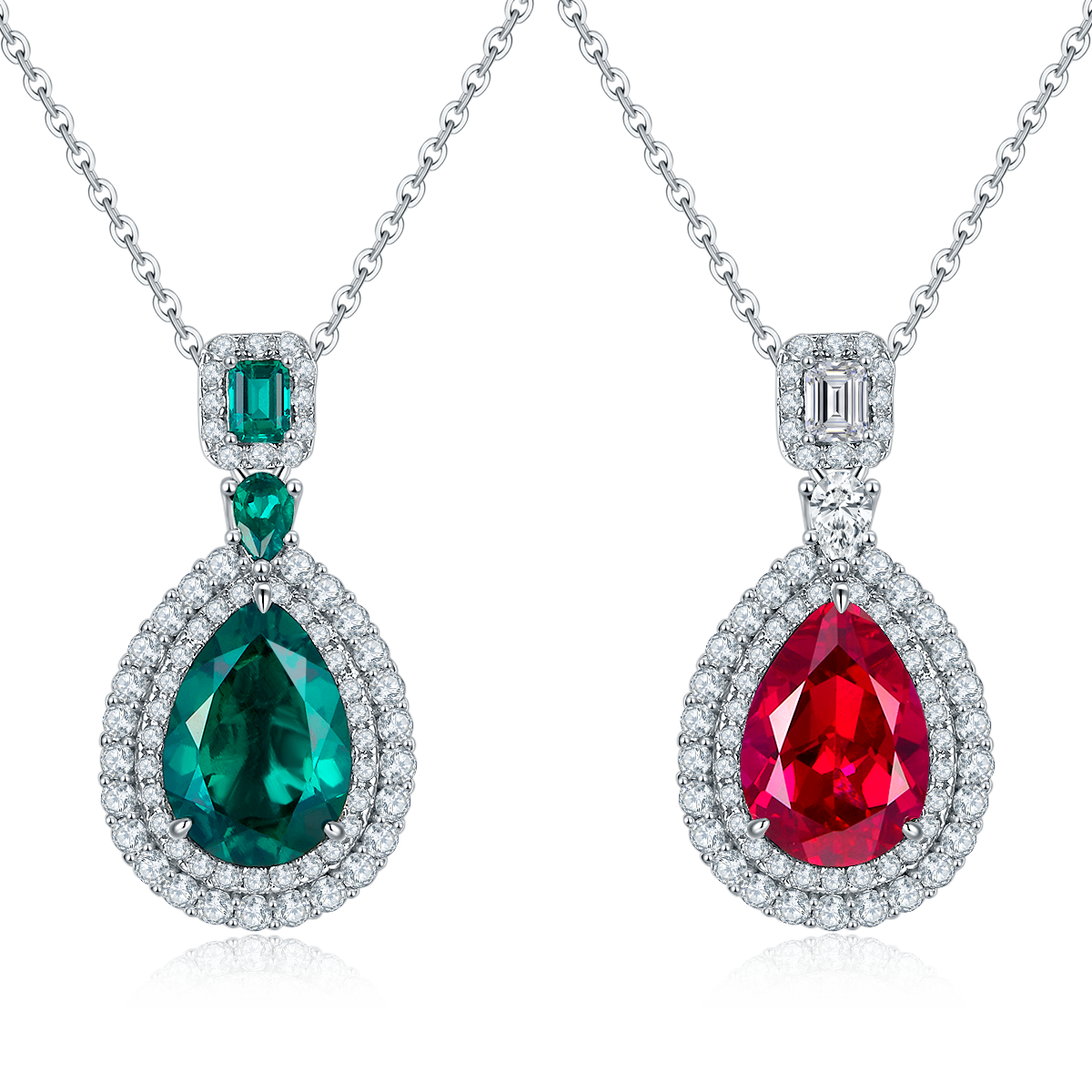 P00406款S925银镀18K白金梨形培育彩宝Necklace3.58ct