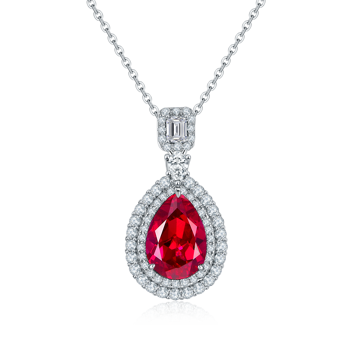P00406款S925银镀18K白金梨形培育彩宝Necklace3.58ct