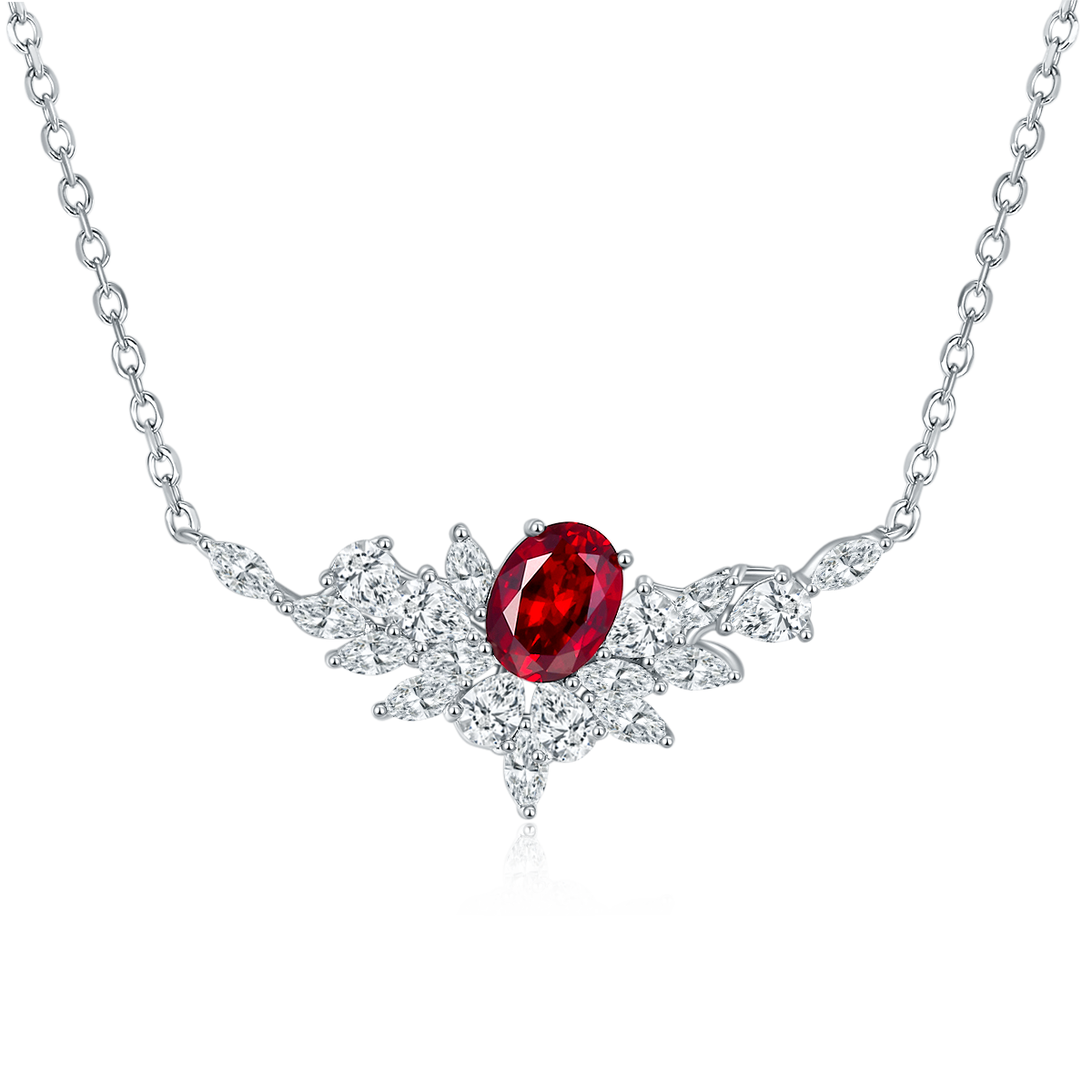P1474款925银镀18K白金蛋形培育彩宝Necklace主石8*6mmmm/1.6ct
