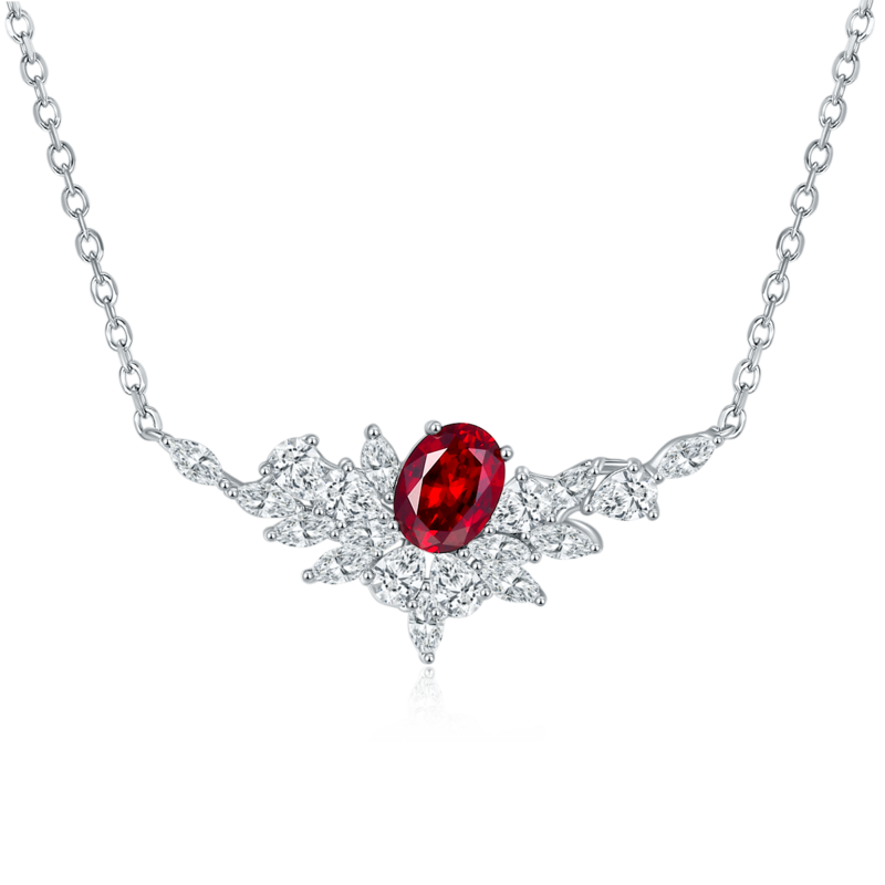 P1474款925银镀18K白金蛋形培育彩宝项链主石8*6mm/1.6ct