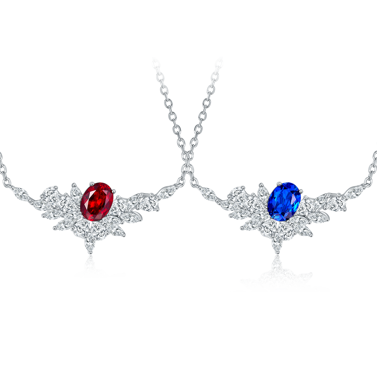 P1474款925银镀18K白金蛋形培育彩宝Necklace主石8*6mmmm/1.6ct