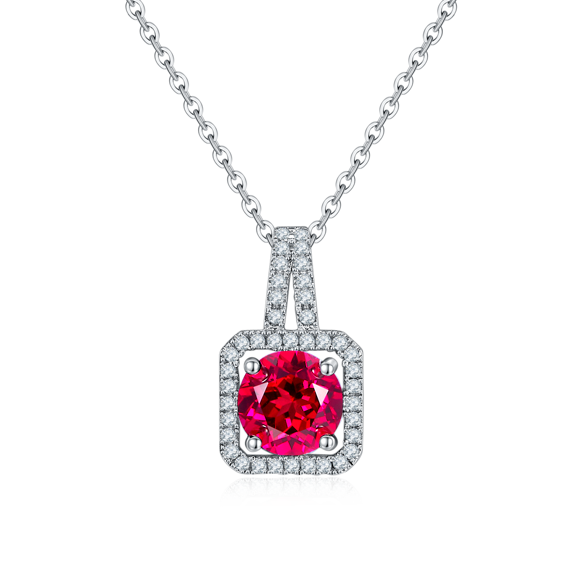 P1730款925银镀18K白金圆形培育彩宝吊坠2.0ct
