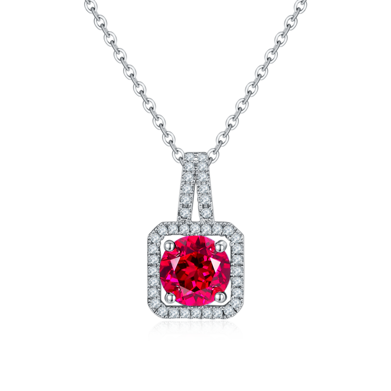 P1730款925银镀18K白金圆形培育彩宝Pendant2.0ct