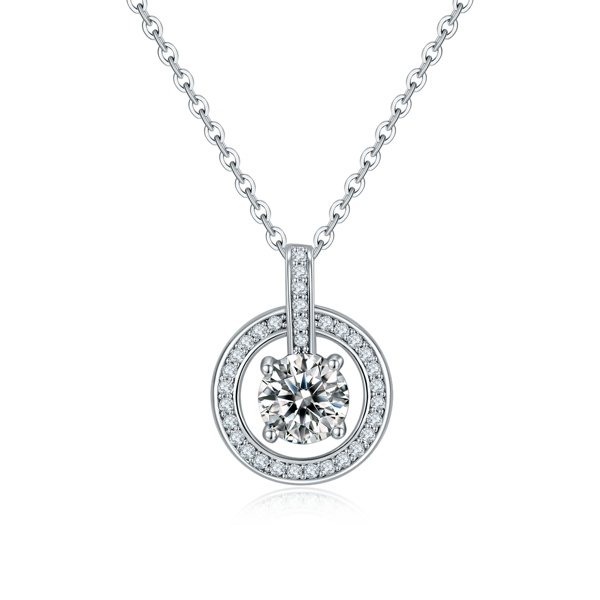 P1750款925银镀18K白金圆形Moissanite / 培育红宝Necklace1.0ct
