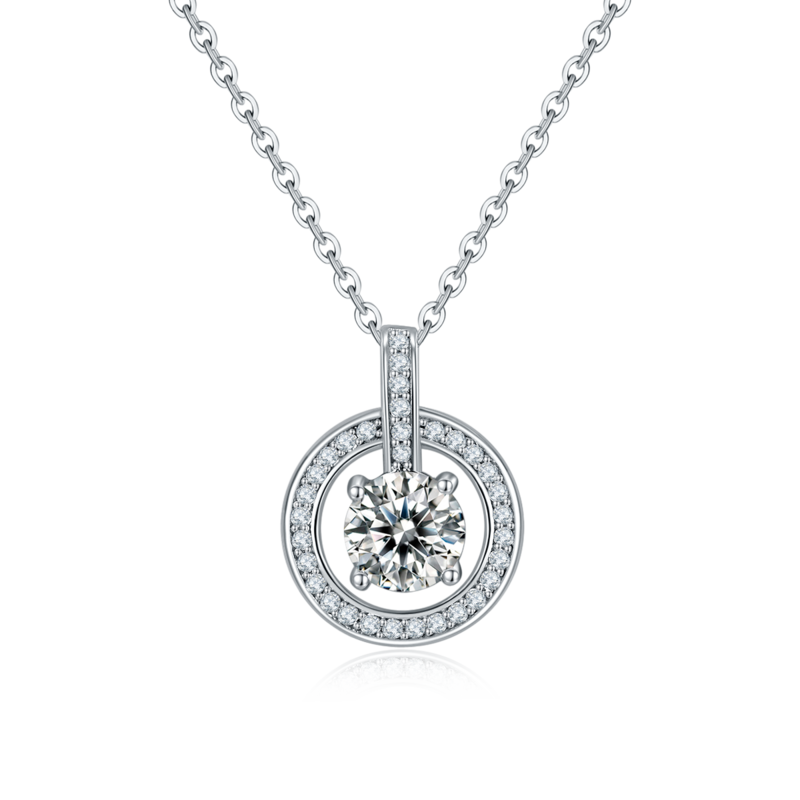 P1750款925银镀18K白金圆形Moissanite / 培育红宝Necklace1.0ct