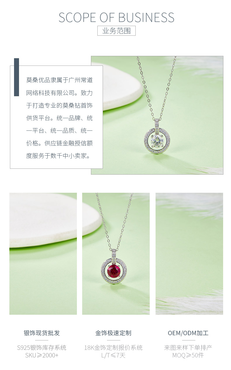 P1750款925银镀18K白金圆形莫桑钻 / 培育红宝项链1.0ct - 3