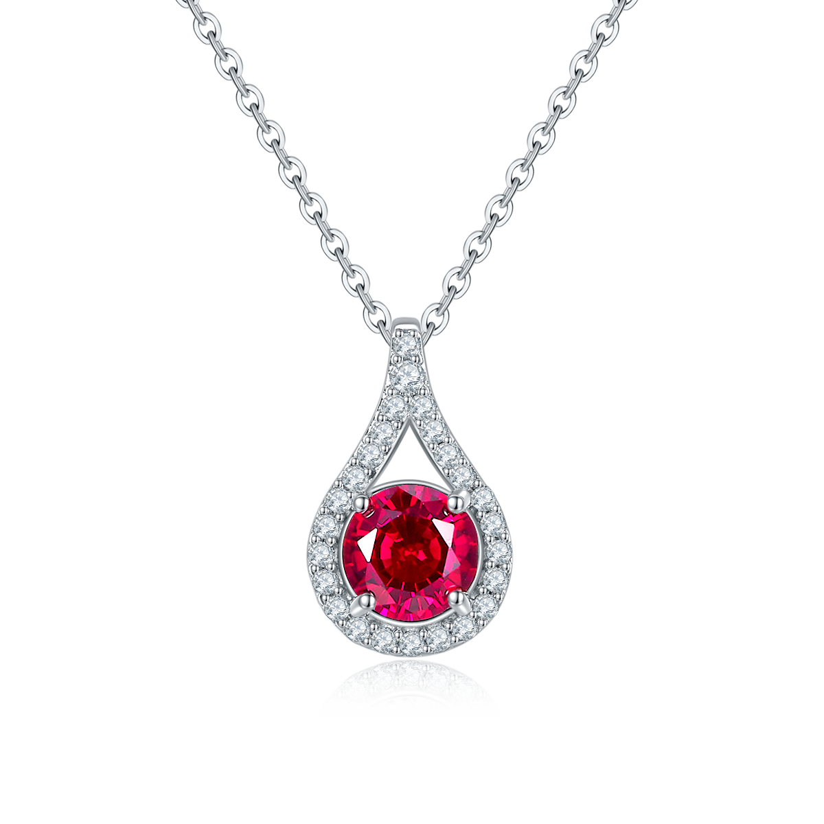 P5515款925银镀18K白金圆形莫桑钻/ 培育彩宝吊坠1.0CT