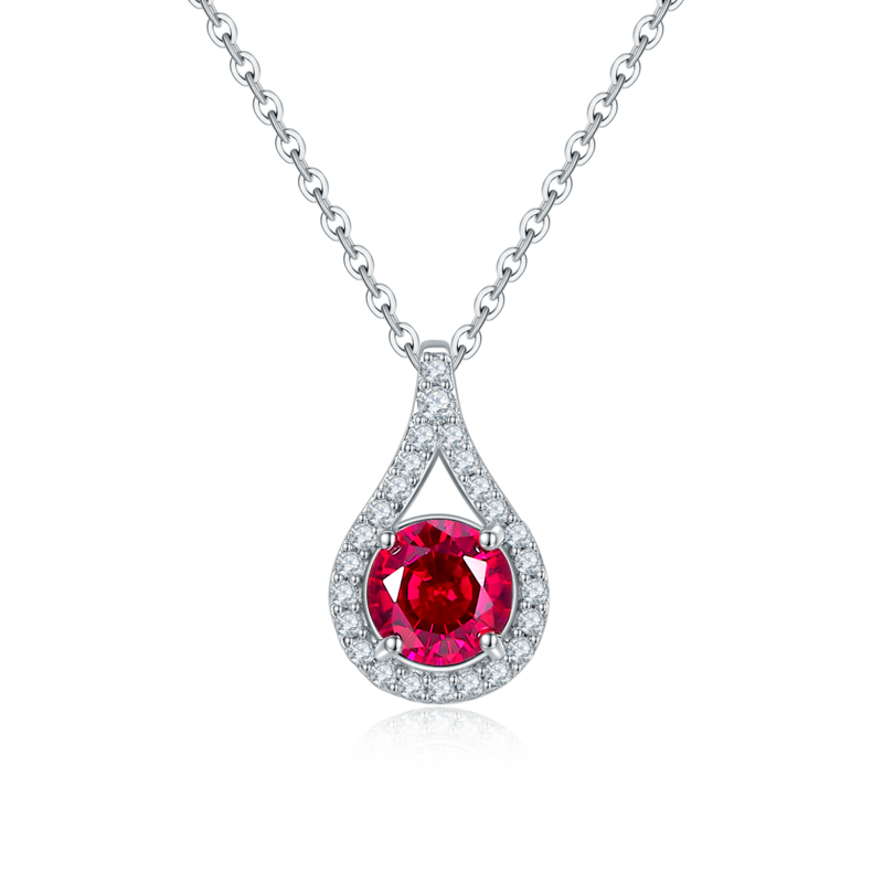 P5515款925银镀18K白金圆形莫桑钻/ 培育彩宝吊坠1.0CT