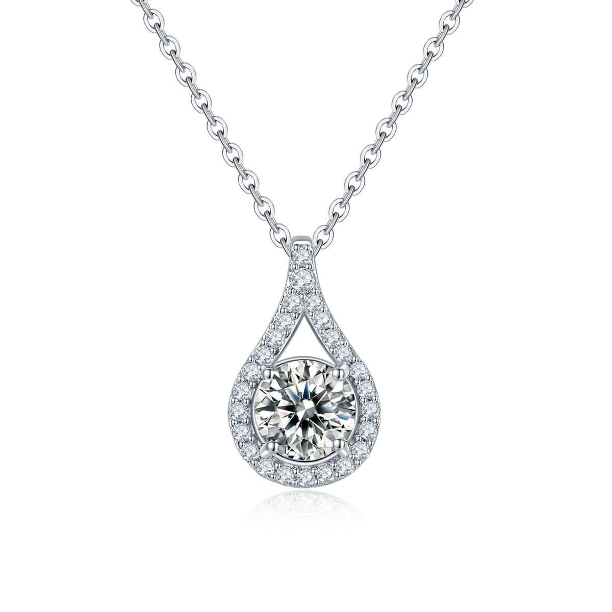 P5515款925银镀18K白金圆形莫桑钻/ 培育彩宝吊坠1.0CT