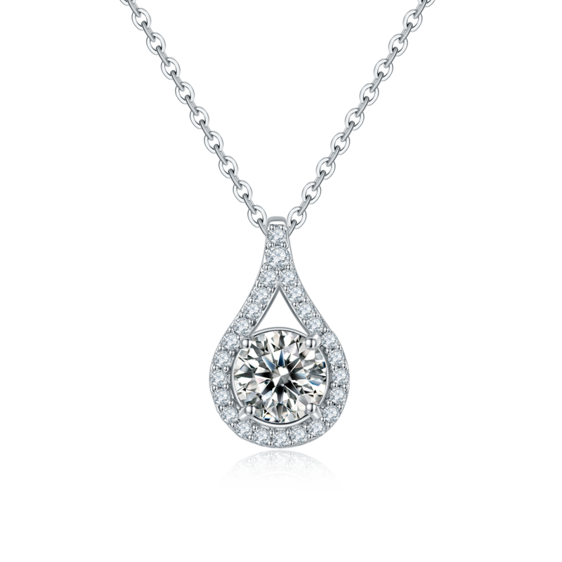 P5515款925银镀18K白金圆形莫桑钻/ 培育彩宝吊坠1.0CT