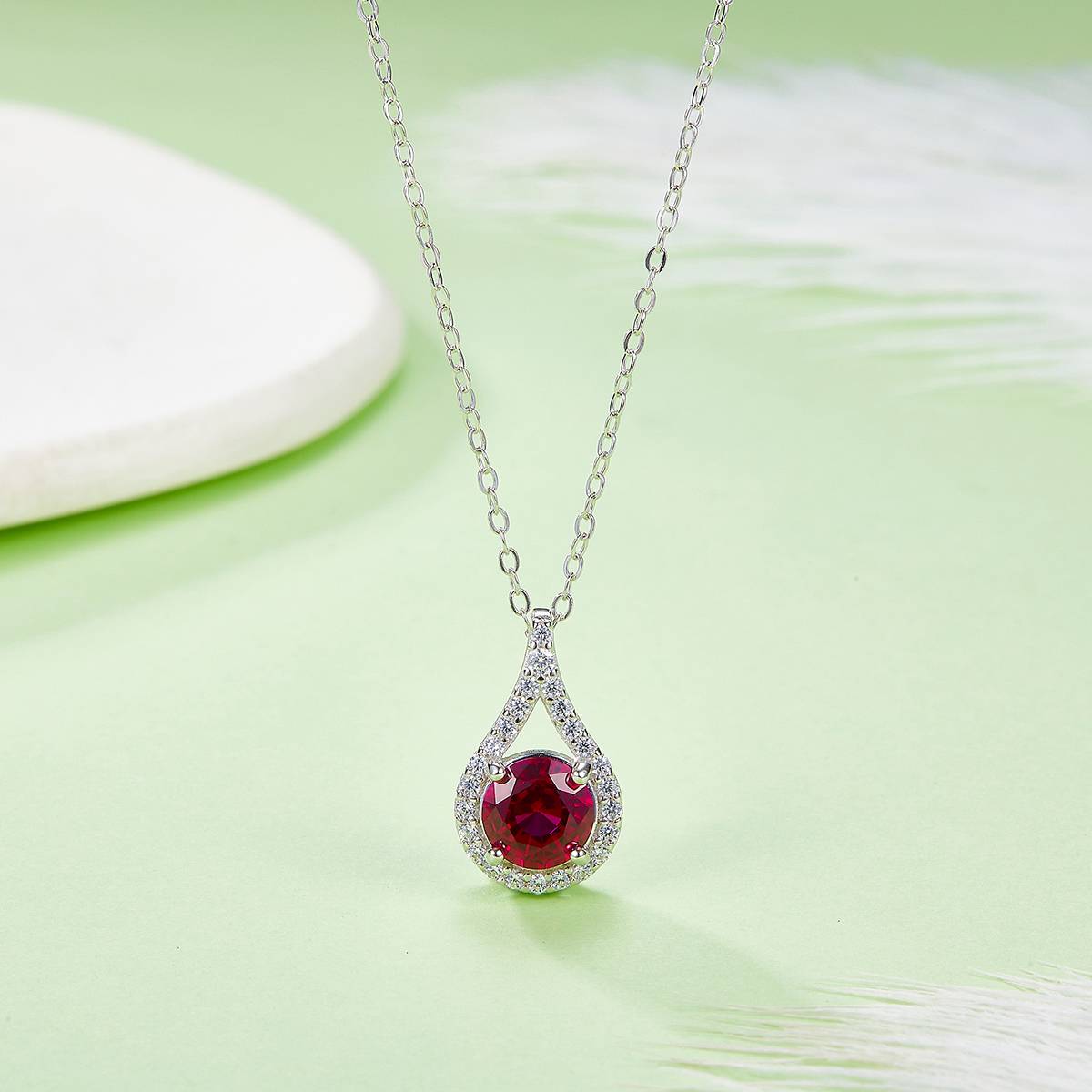 P5515款925银镀18K白金圆形莫桑钻/ 培育彩宝吊坠1.0CT