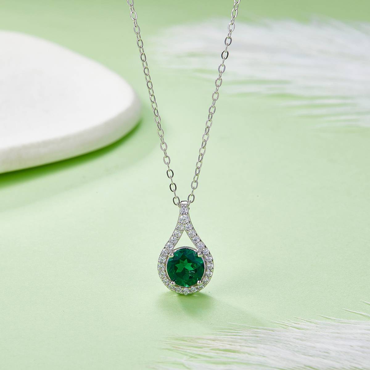 P5515款925银镀18K白金圆形莫桑钻/ 培育彩宝吊坠1.0CT