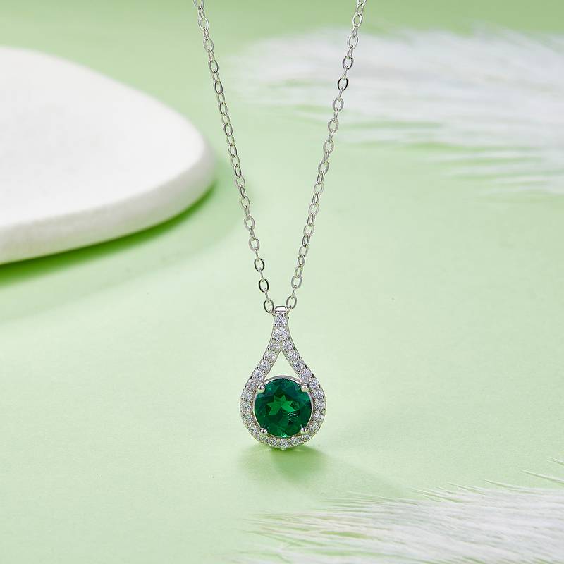 P5515款925银镀18K白金圆形莫桑钻/ 培育彩宝吊坠1.0CT