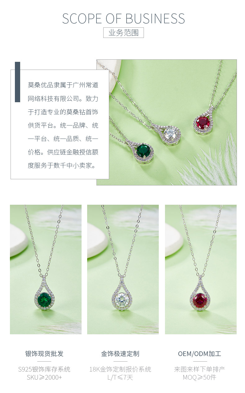 P5515款925银镀18K白金圆形莫桑钻/ 培育彩宝吊坠1.0CT - 3