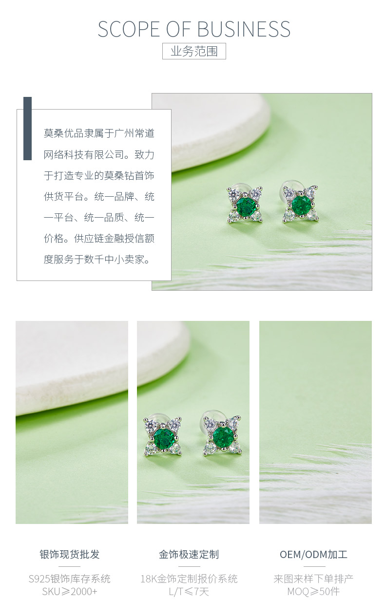 E0135款925银镀18K白金圆形培育祖母绿耳钉 - 3