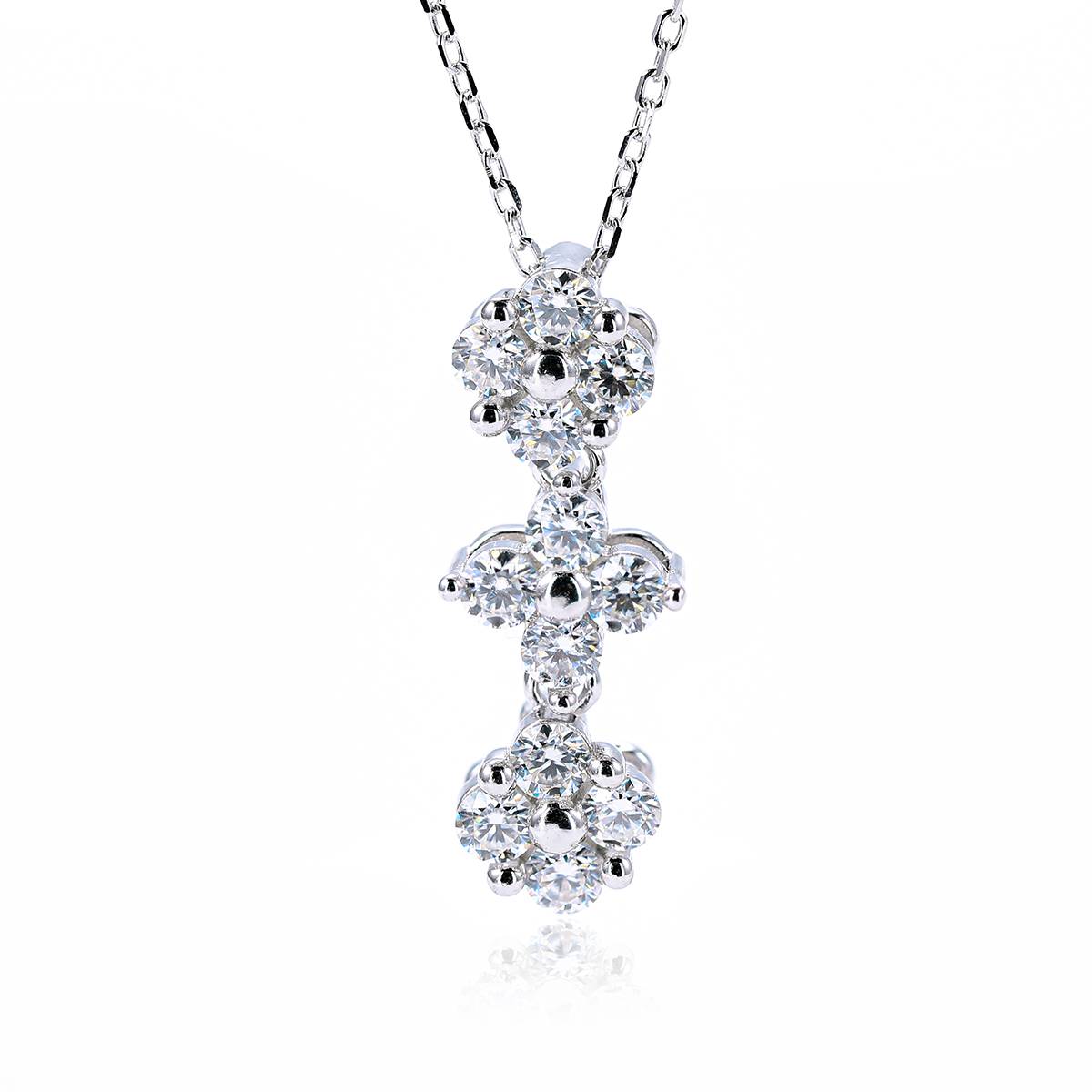 DSYP26款S925银镀18k白金一款两戴四叶草项链莫桑钻1.2CT