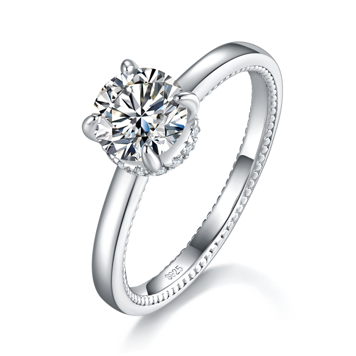 Four Claw Women's Ring S925 Silver Plated Platinum Customized Selection Main Stone Moissanite Diamond 1.0ct/Secondary Stone High Carbon Diamond