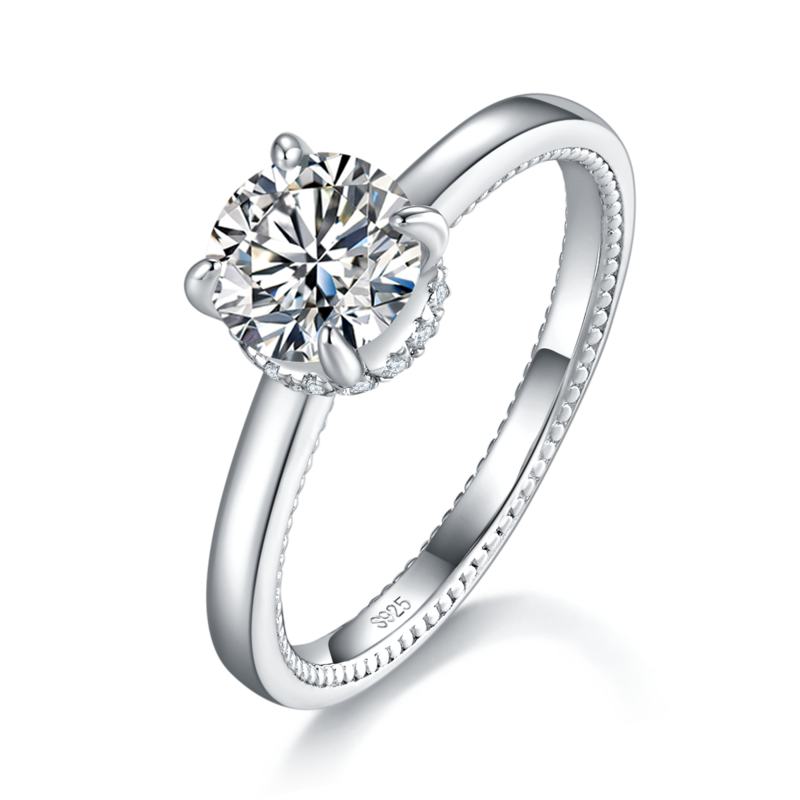 四爪女戒S925银镀白金定制选款主石莫桑钻1.0ct/副石高碳钻