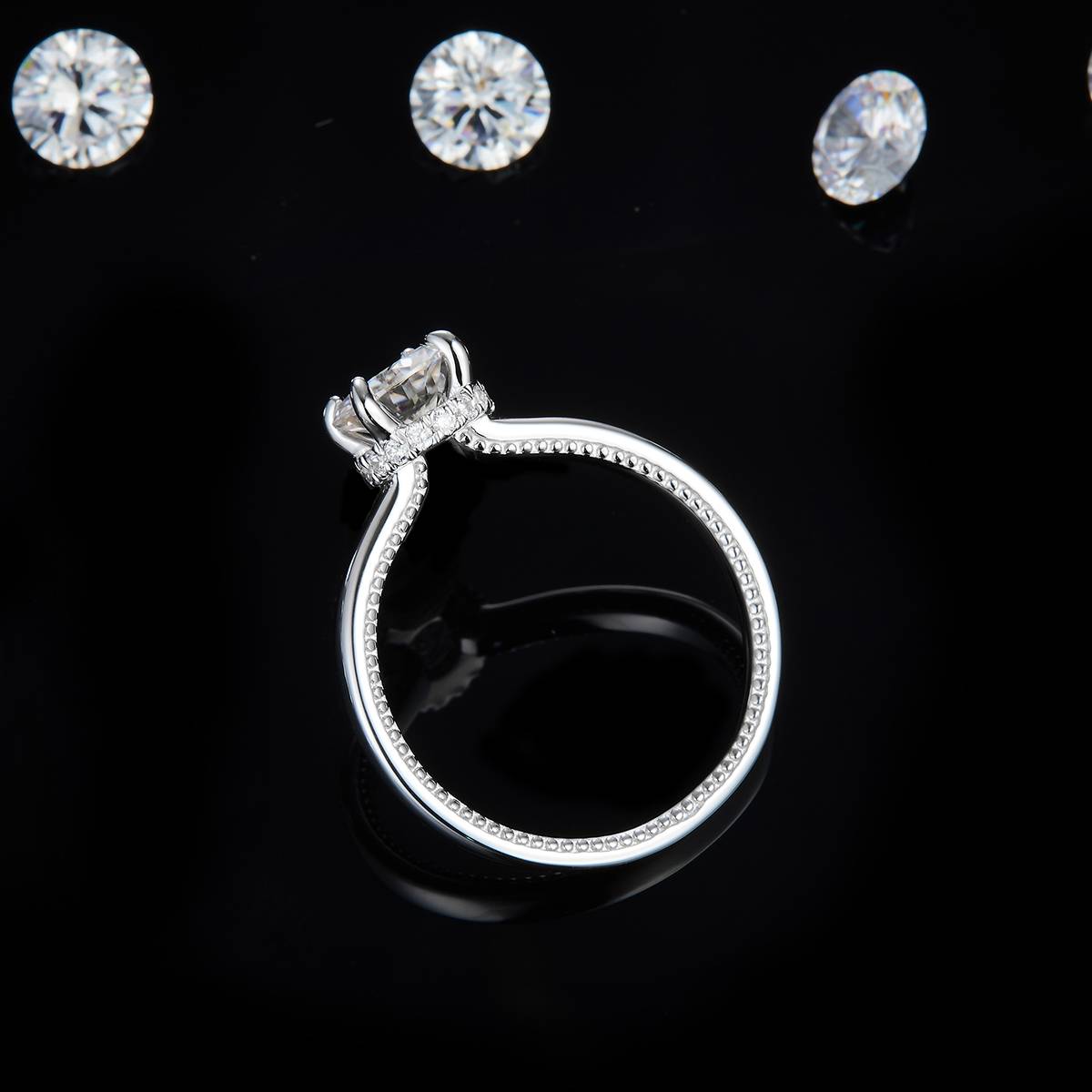 Four Claw Women's Ring S925 Silver Plated Platinum Customized Selection Main Stone Moissanite Diamond 1.0ct/Secondary Stone High Carbon Diamond