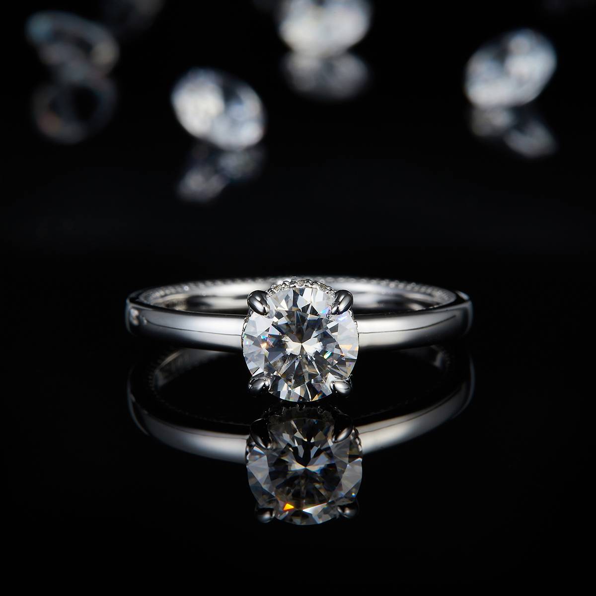 Four Claw Women's Ring S925 Silver Plated Platinum Customized Selection Main Stone Moissanite Diamond 1.0ct/Secondary Stone High Carbon Diamond