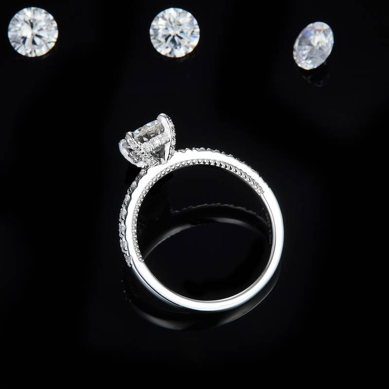 直臂微镶四爪Women's RingS925银镀白金定制选款主石Moissanite1.0ct/副石高碳钻