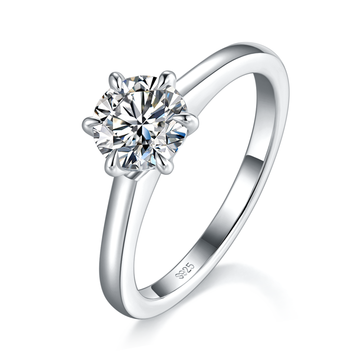 Barearm Six Claw Women's Ring S925 Silver Plated Platinum Customized Selection Main Stone Moissanite Diamond 1.0ct