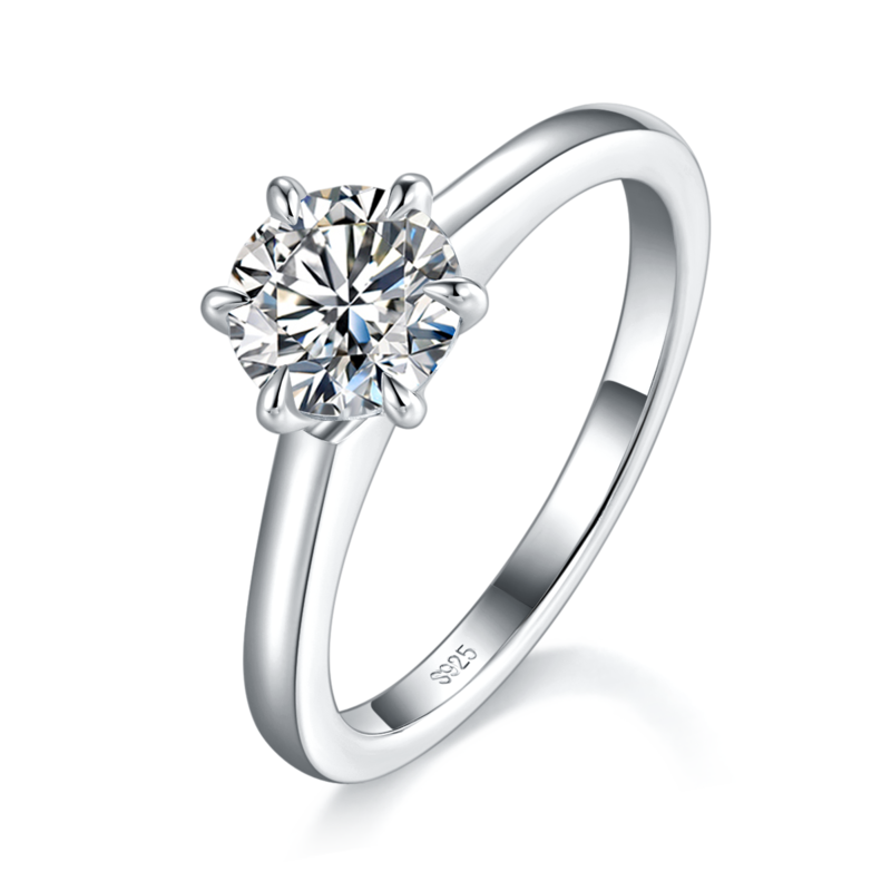 光臂六爪Women's RingS925银镀白金定制选款主石Moissanite1.0ct