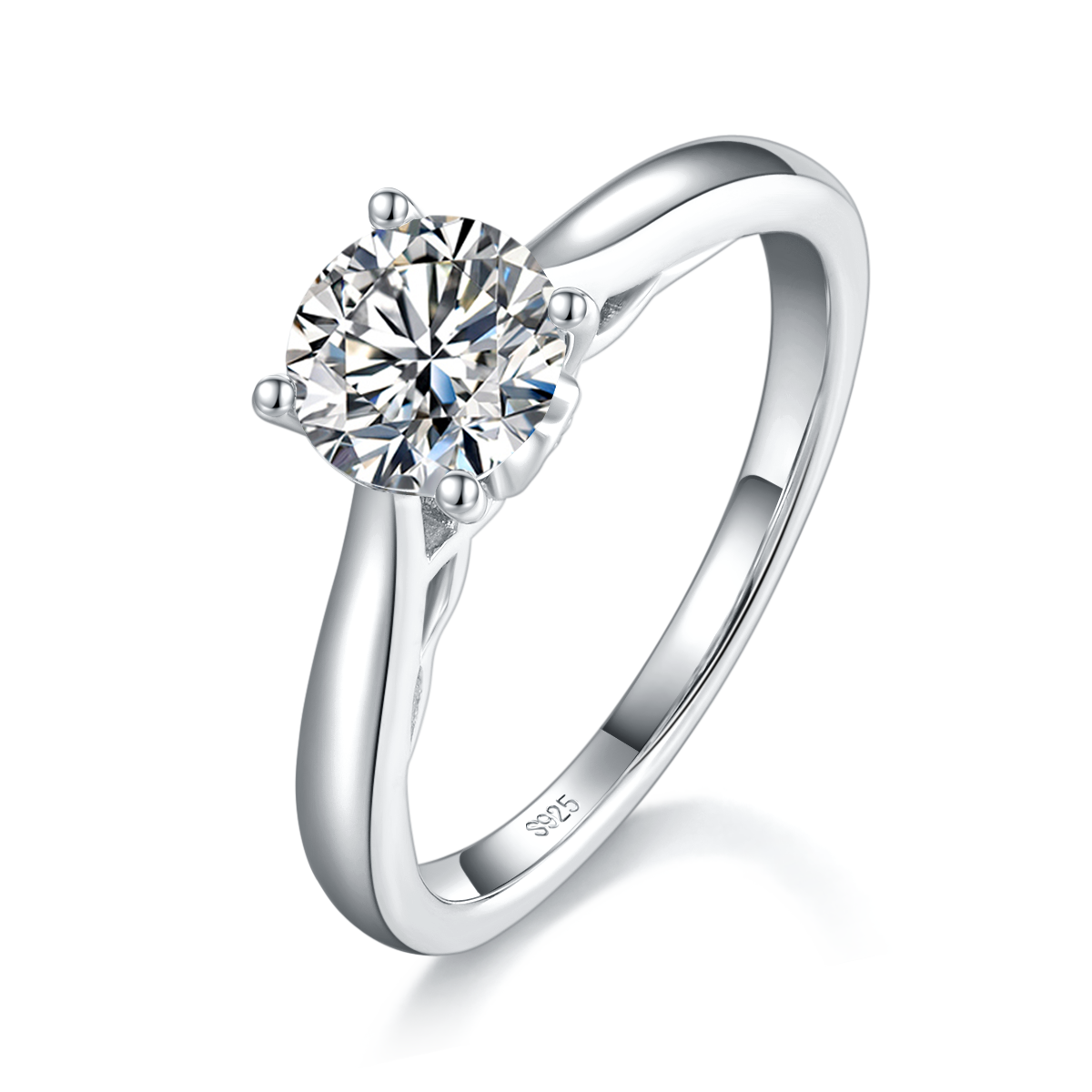 光臂四爪女戒S925银镀白金定制选款主石莫桑钻1.0ct