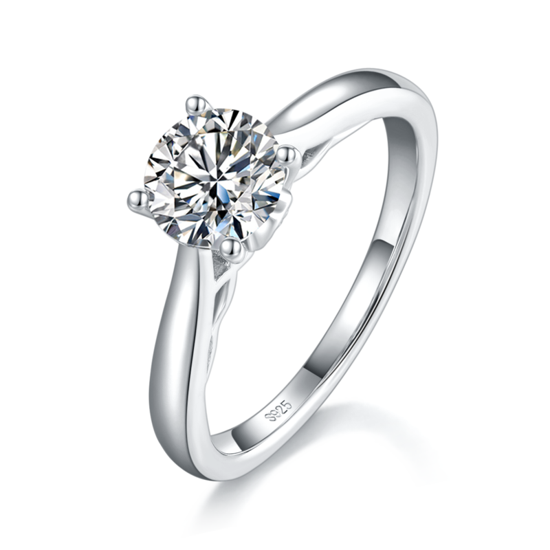 光臂四爪女戒S925银镀白金定制选款主石莫桑钻1.0ct