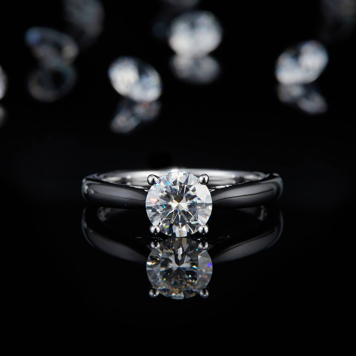 光臂四爪女戒S925银镀白金定制选款主石莫桑钻1.0ct