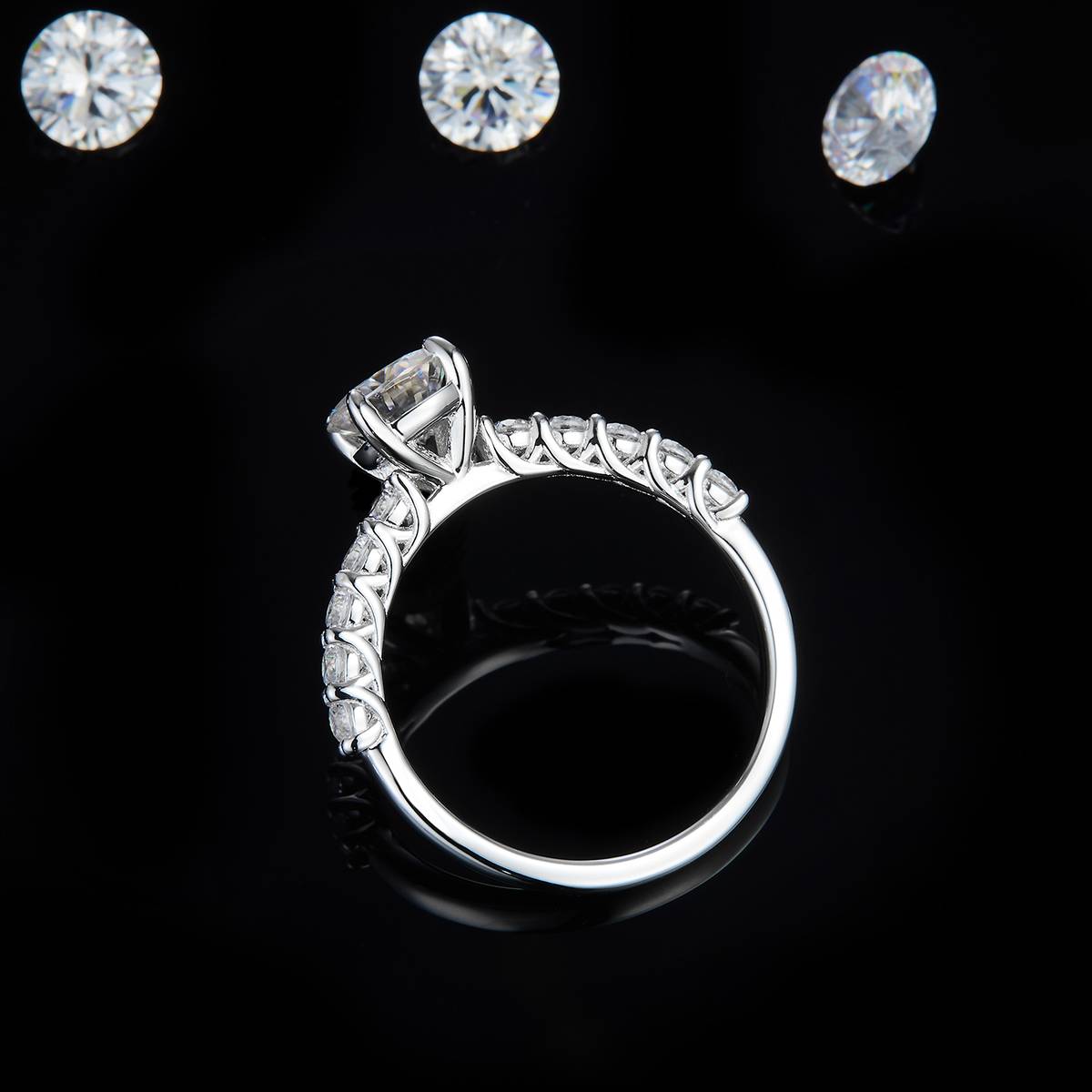 Light Luxury Four Claw Women's Ring S925 Silver Plated Platinum Customized Selection Main Stone Moissanite Diamond 1.0ct/Secondary Stone High Carbon Diamond