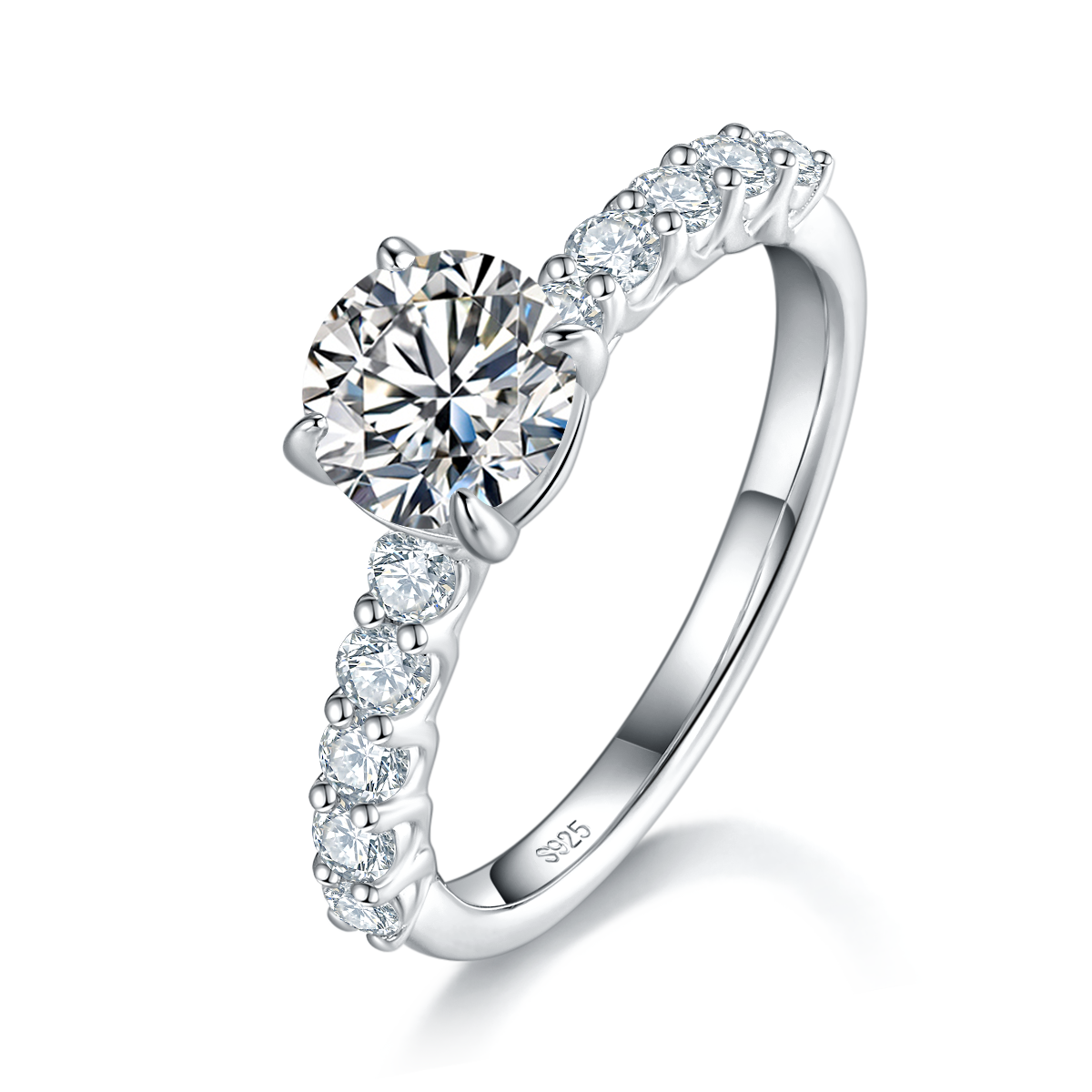 Light Luxury Four Claw Women's Ring S925 Silver Plated Platinum Customized Selection Main Stone Moissanite Diamond 1.0ct/Secondary Stone High Carbon Diamond