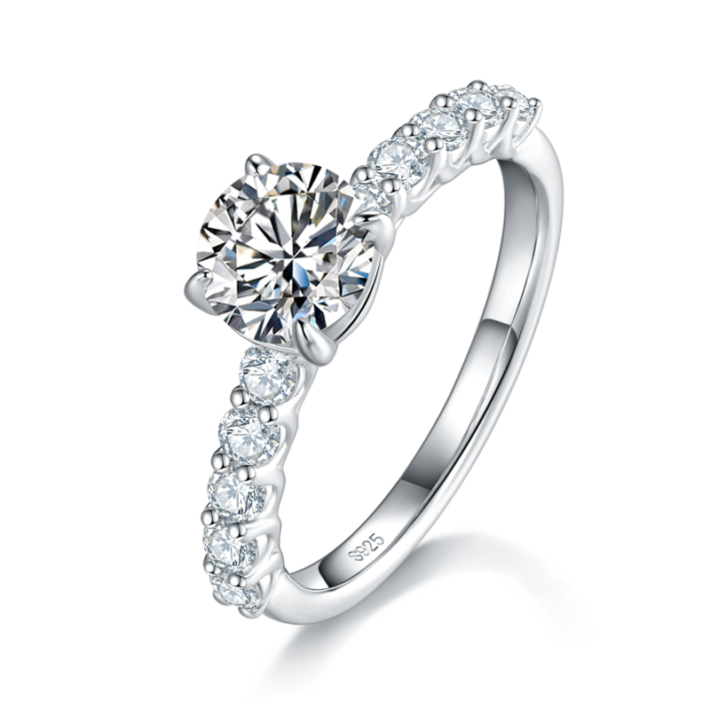 Affordable Luxury四爪Women's RingS925银镀白金定制选款主石Moissanite1.0ct/副石高碳钻