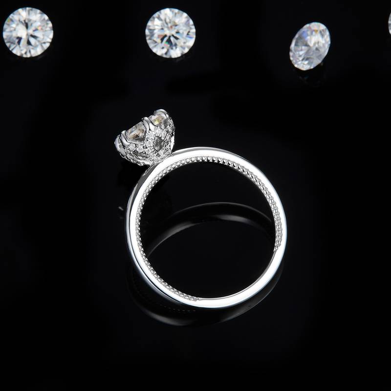 简约六爪Women's RingS925银镀白金定制选款主石Moissanite1.0ct/副石高碳钻