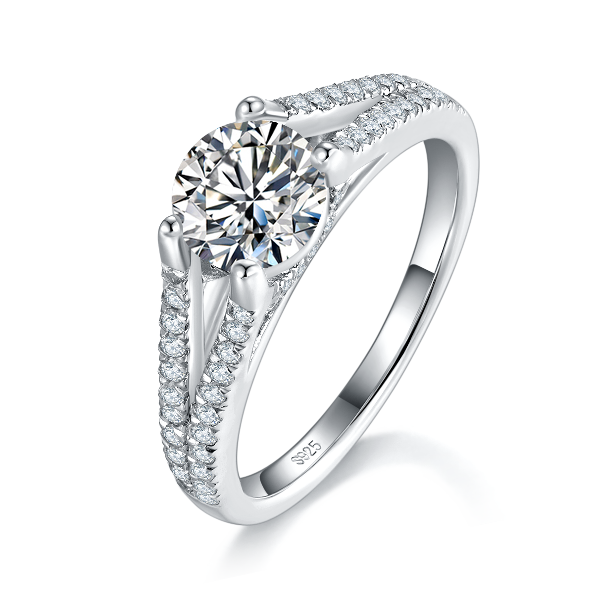 Light Luxury Y-shaped Full Diamond Four Claw Women's Ring S925 Silver Plated Platinum Customized Selection Main Stone Moissanite 1.0ct/Sub Stone Cubic Zirconia