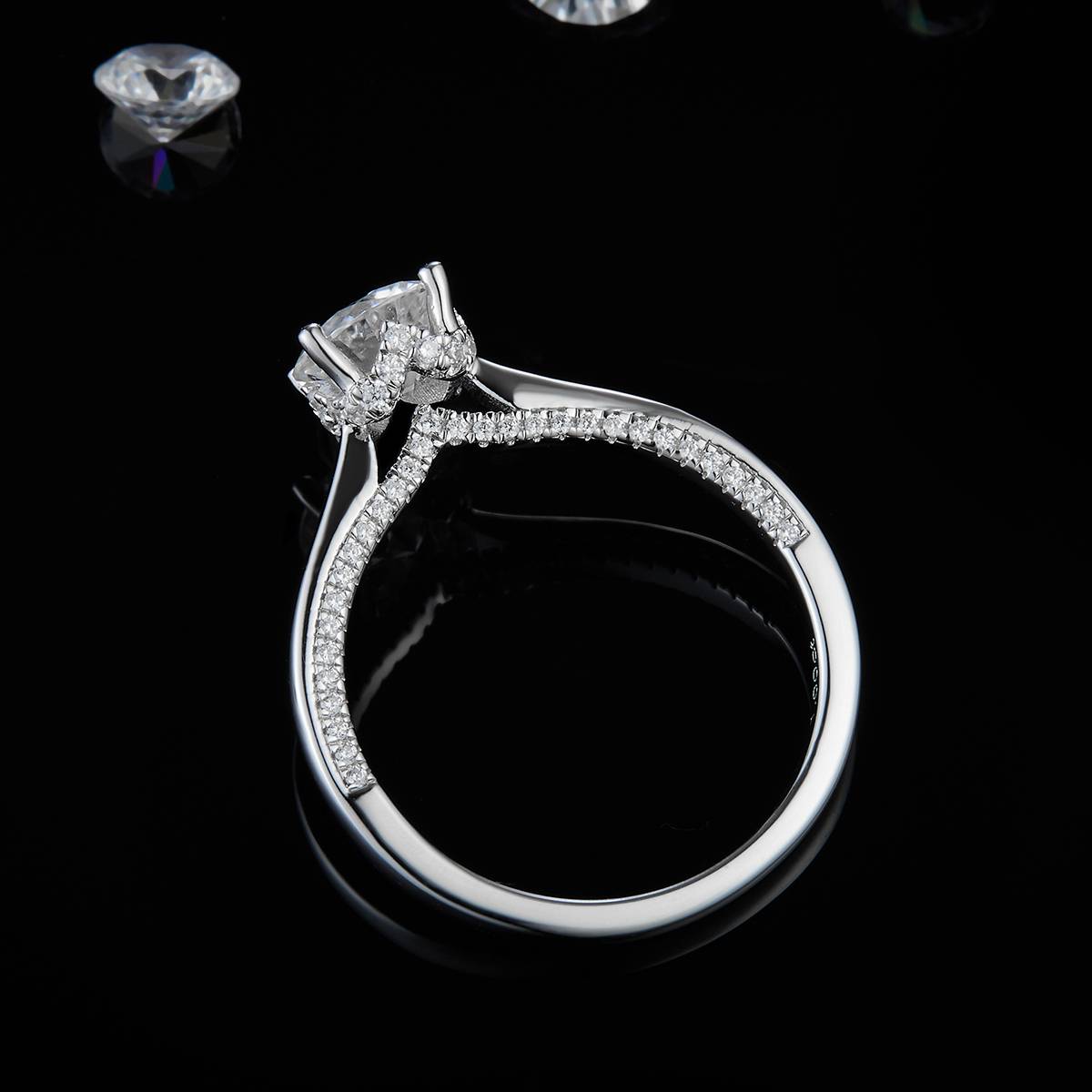 Single Head Women's Ring S925 Silver Plated Platinum Women's Ring Customized Selection Main Stone Moissanite Diamond 1.0ct/Secondary Stone High Carbon Diamond