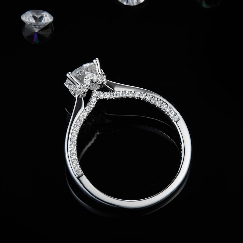 单头Women's RingS925银镀白金Women's Ring定制选款主石Moissanite1.0ct/副石高碳钻