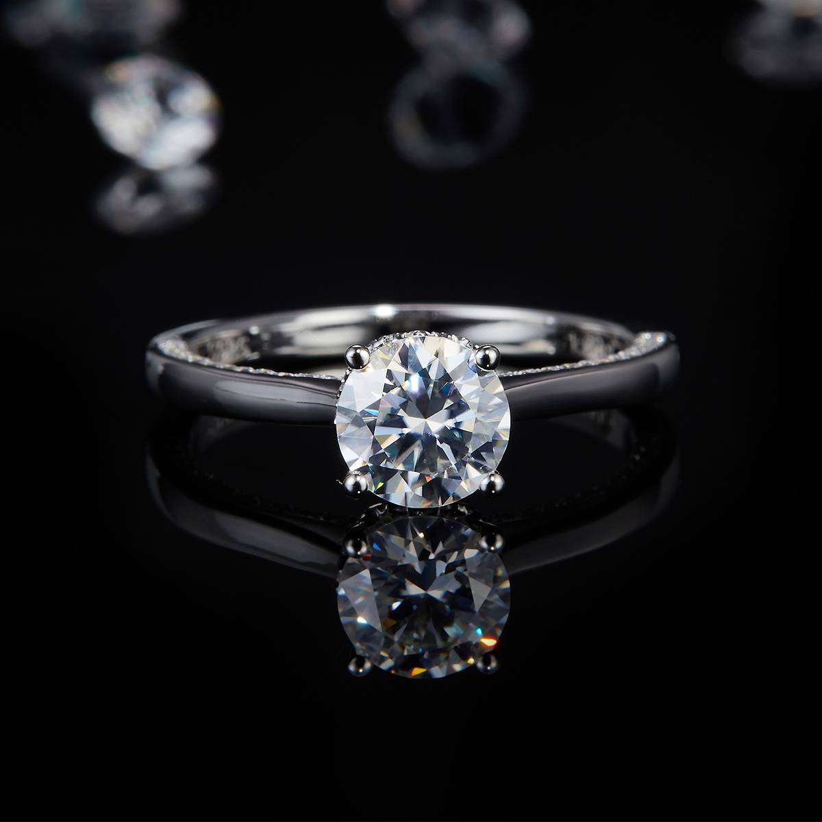Single Head Women's Ring S925 Silver Plated Platinum Women's Ring Customized Selection Main Stone Moissanite Diamond 1.0ct/Secondary Stone High Carbon Diamond