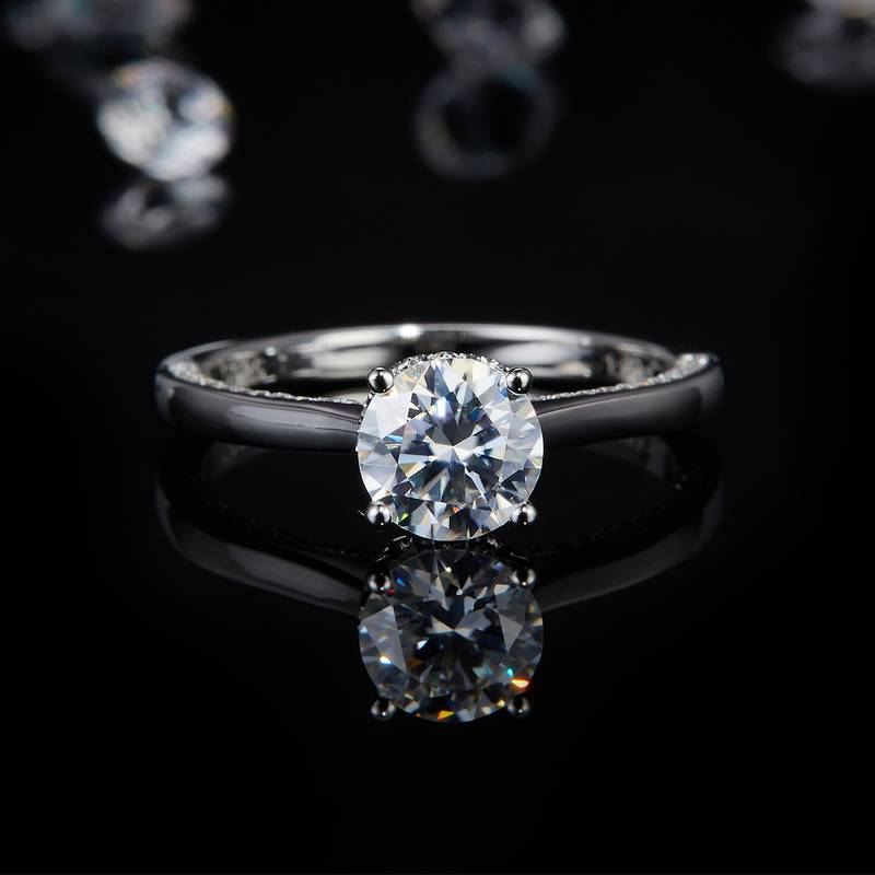 单头Women's RingS925银镀白金Women's Ring定制选款主石Moissanite1.0ct/副石高碳钻