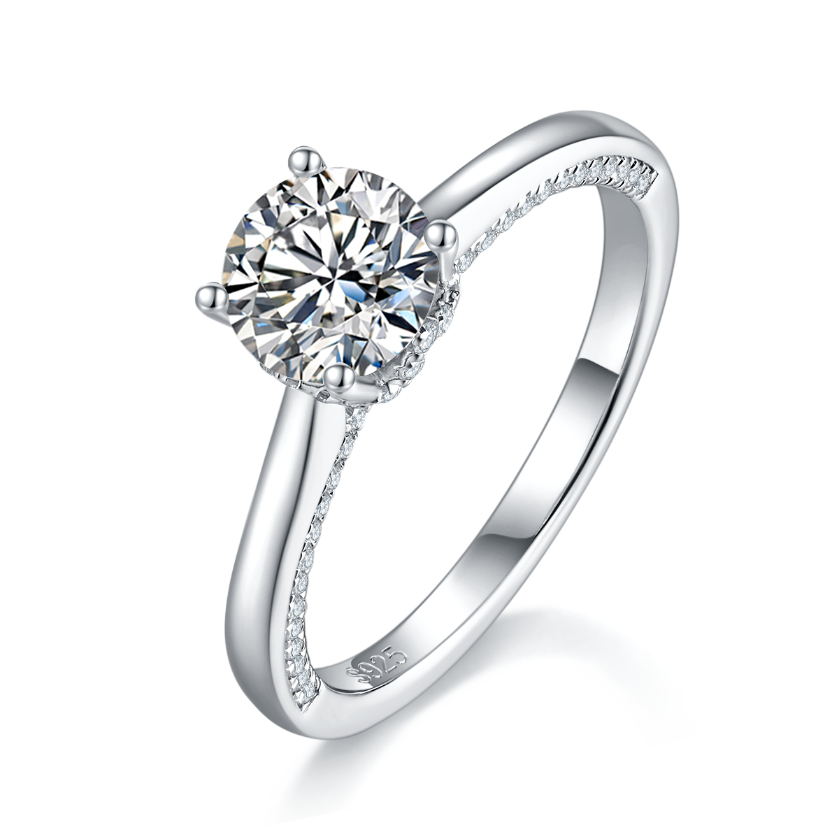 Single Head Women's Ring S925 Silver Plated Platinum Women's Ring Customized Selection Main Stone Moissanite Diamond 1.0ct/Secondary Stone High Carbon Diamond