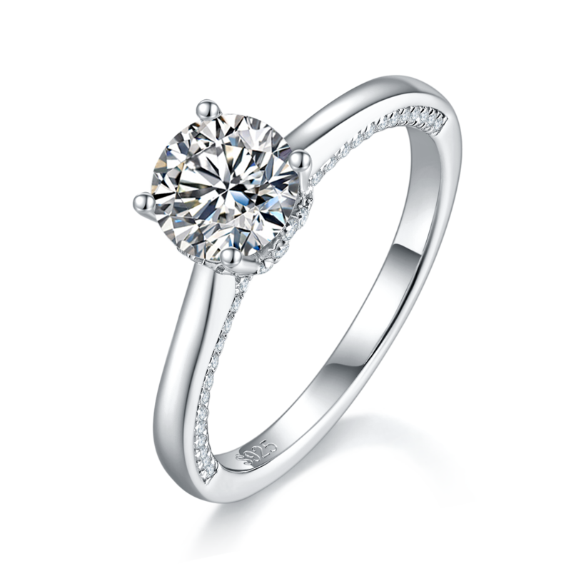 单头Women's RingS925银镀白金Women's Ring定制选款主石Moissanite1.0ct/副石高碳钻